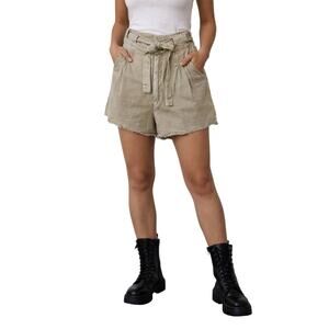 FREE PEOPLE Women’s One Penny Tie Front High Waist Pleated Shorts Tan Size 0